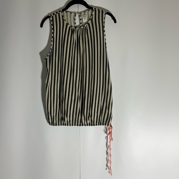 Hoss Intropia Black & White Elastic Hem Bottom Front Peach Tie Tank Top Size Med - Picture 15 of 15